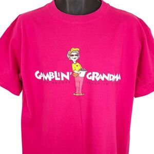 Vintage Gamblin Grandma T Shirt Mens Size Large Pink 90s Golden Nugget USA